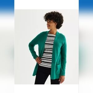 Croft & Barrow Classic Ribbed Open-Front CardiganColor: Peacock, Size: LARGE EUC